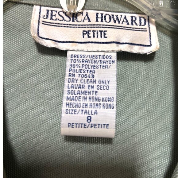 Jessica Howard VTG 90s Olive Sage Green Button Front Form Fitting Size 8 Petite - Picture 3 of 5